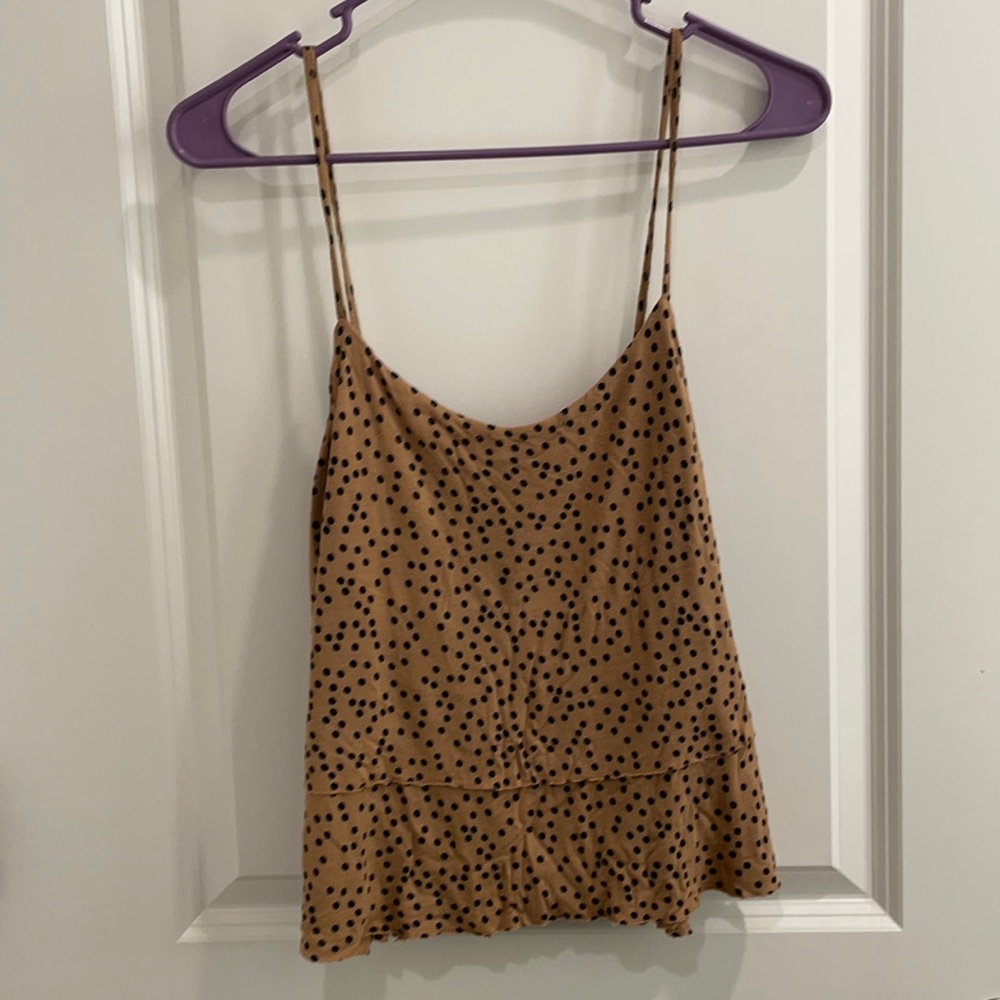 Brown Tank Top with Black Polka Dots